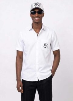 Man pose on BnSari Crest Shirt