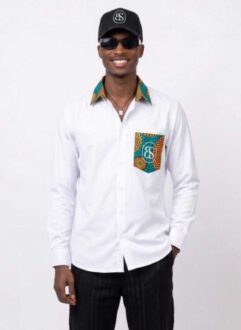 Man on a BnSari Crest Shirt Crest Shirt color white