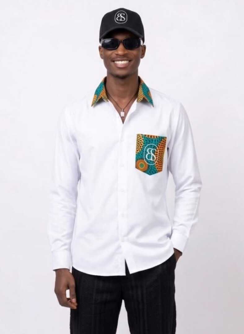 Man on a BnSari Crest Shirt Crest Shirt color white
