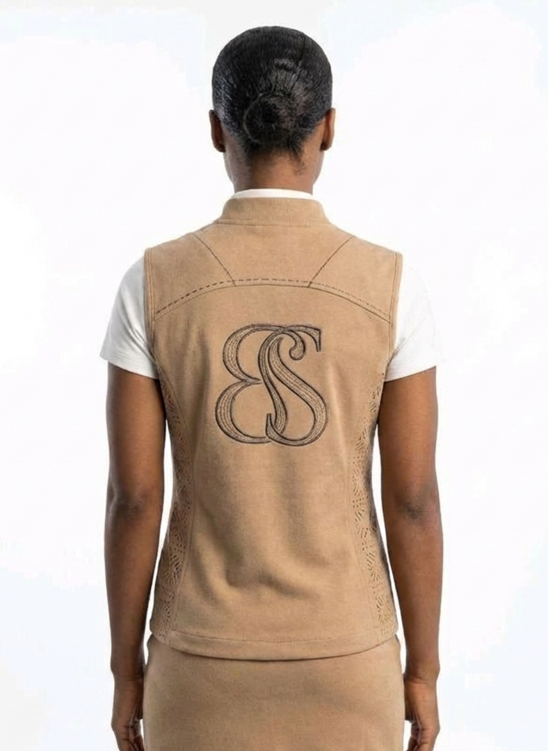 BnSari Sandstone Luxe Vest Set back view crested with BnSari logo